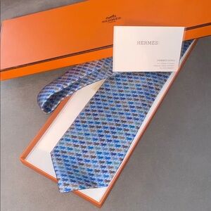 Hermes Blue Patterned Men's Tie Tags and Box